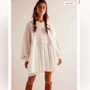 Free People Eleanor Sweatshirt Tunic Heart Stitching Pleated Dress XS NWOT